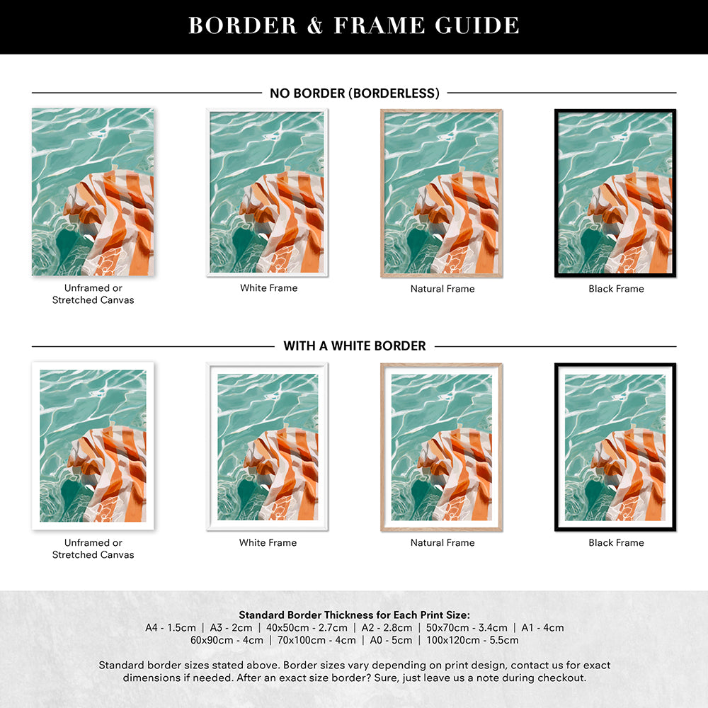 Pool Time - Art Print by Nicole Schafter, Poster, Stretched Canvas or Framed Wall Art, Showing White , Black, Natural Frame Colours, No Frame (Unframed) or Stretched Canvas, and With or Without White Borders