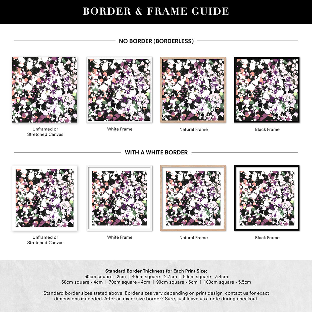 Scatterdance I - Square Art Print by Nicole Schafter, Poster, Stretched Canvas or Framed Wall Art, Showing White , Black, Natural Frame Colours, No Frame (Unframed) or Stretched Canvas, and With or Without White Borders