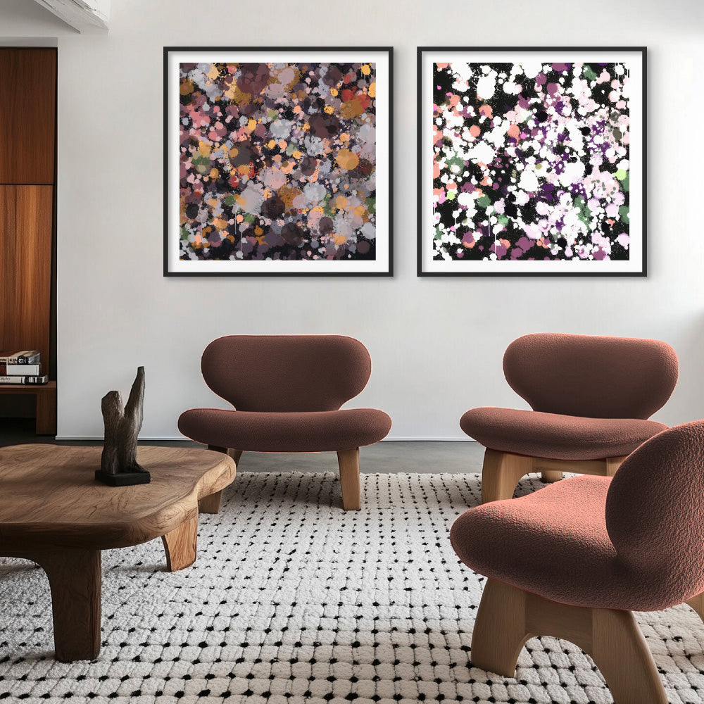 Scatterdance II - Square Art Print by Nicole Schafter, Poster, Stretched Canvas or Framed Wall Art, shown framed in a home interior space
