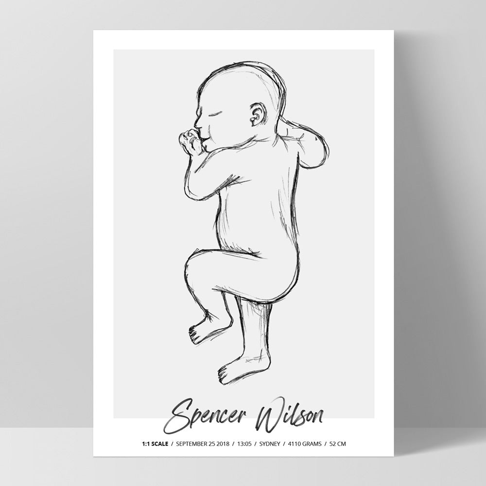 Custom Baby Birth Print - Sketched Style | 50x70cm (20x28" in USA)