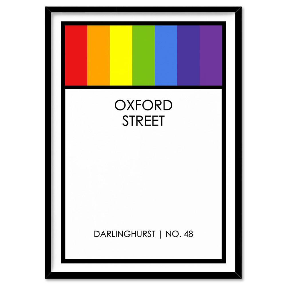 Custom Monopoly Street Name - Art Print, Poster, Stretched Canvas, or Framed Wall Art Print, shown in a black frame