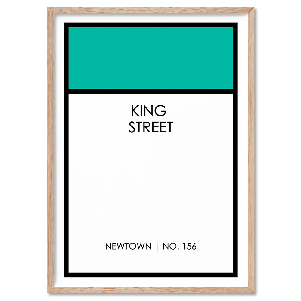 Custom Monopoly Street Name - Art Print, Poster, Stretched Canvas, or Framed Wall Art Print, shown in a natural timber frame