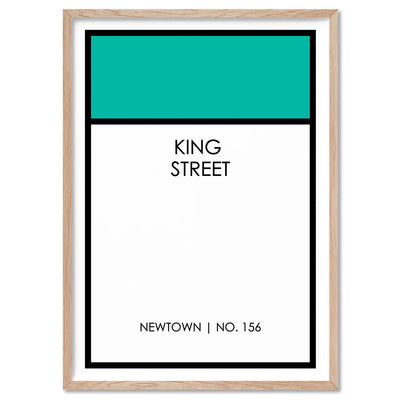 Custom Monopoly Street Name - Art Print, Poster, Stretched Canvas, or Framed Wall Art Print, shown in a natural timber frame