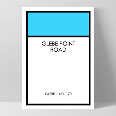 Custom Monopoly Street Name - Art Print, Poster, Stretched Canvas, or Framed Wall Art Print, shown as a stretched canvas or poster without a frame