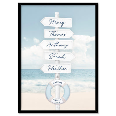 Custom Coastal Street Signs - Art Print, Poster, Stretched Canvas, or Framed Wall Art Print, shown in a black frame
