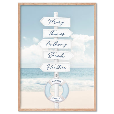 Custom Coastal Street Signs - Art Print, Poster, Stretched Canvas, or Framed Wall Art Print, shown in a natural timber frame