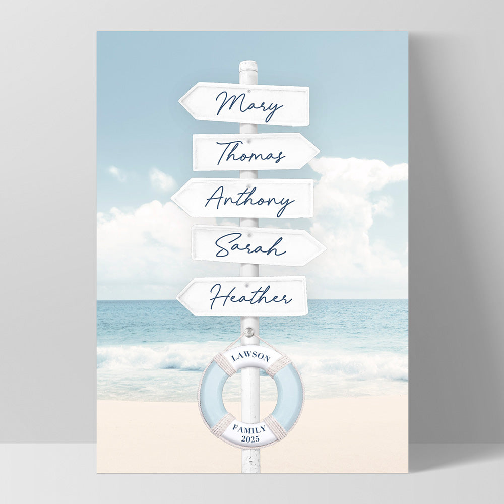 Custom Coastal Street Signs - Art Print, Poster, Stretched Canvas, or Framed Wall Art Print, shown as a stretched canvas or poster without a frame