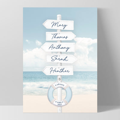 Custom Coastal Street Signs - Art Print, Poster, Stretched Canvas, or Framed Wall Art Print, shown as a stretched canvas or poster without a frame