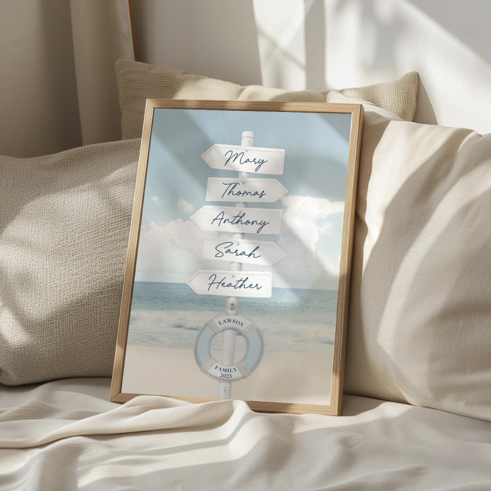 Custom Coastal Street Signs - Art Print, Poster, Stretched Canvas or Framed Wall Art Prints, shown framed in a room