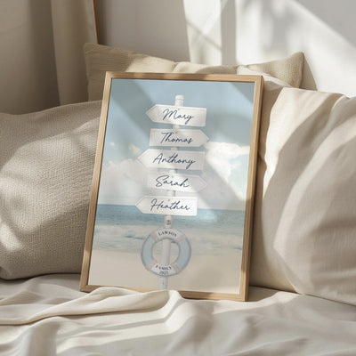 Custom Coastal Street Signs - Art Print, Poster, Stretched Canvas or Framed Wall Art Prints, shown framed in a room