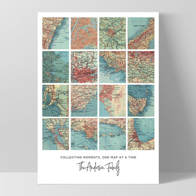 Custom Travel Map | Retro Grid - Art Print, Poster, Stretched Canvas, or Framed Wall Art Print, shown as a stretched canvas or poster without a frame
