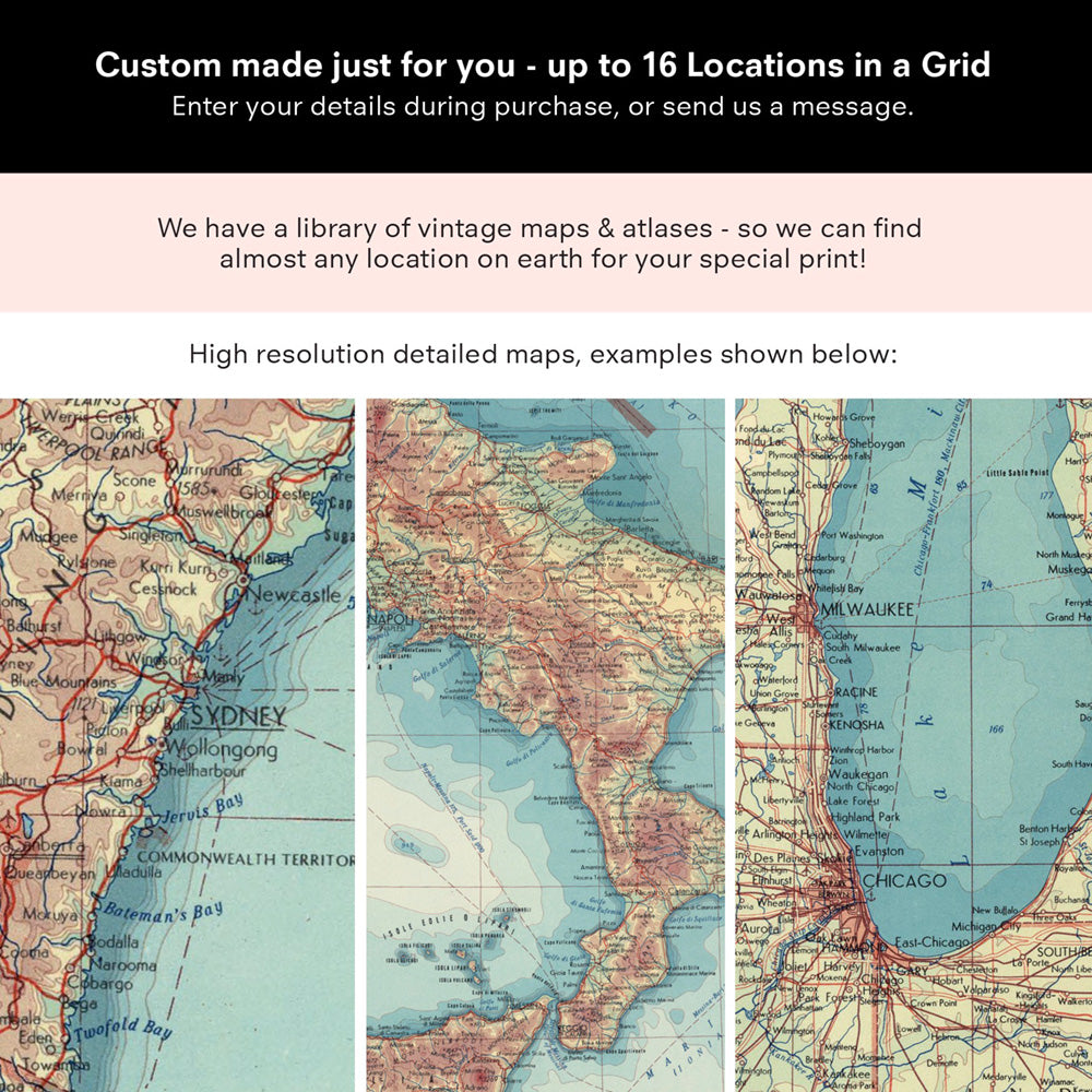 Custom Travel Map | Retro Grid - Art Print, Poster, Stretched Canvas or Framed Wall Art, Close up View of Print Resolution