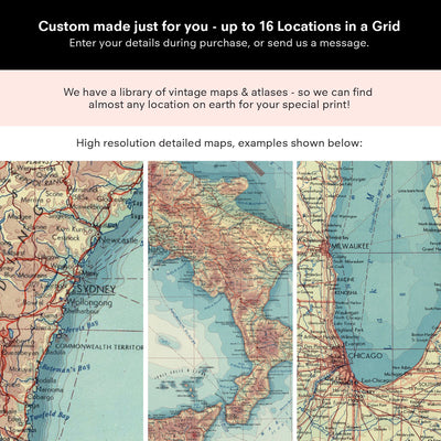 Custom Travel Map | Retro Grid - Art Print, Poster, Stretched Canvas or Framed Wall Art, Close up View of Print Resolution