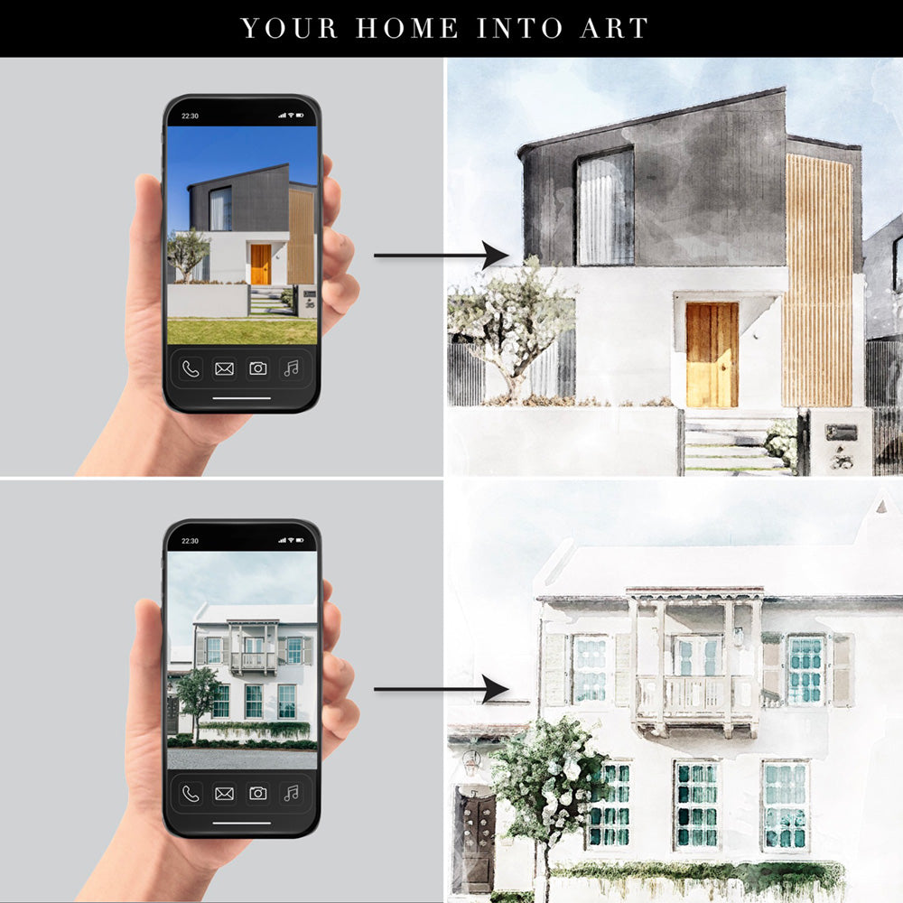 Custom Watercolour Home - Art Print, Poster, Stretched Canvas or Framed Wall Art, Close up View of Print Resolution