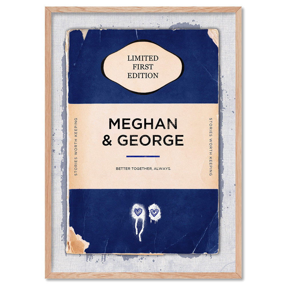 Custom Vintage Book Cover - Art Print, Poster, Stretched Canvas, or Framed Wall Art Print, shown in a natural timber frame