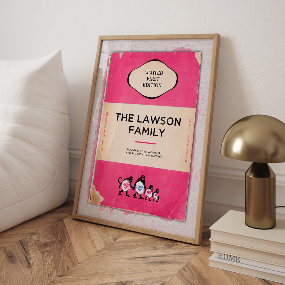 Custom Vintage Book Cover - Art Print, Poster, Stretched Canvas or Framed Wall Art Prints, shown framed in a room