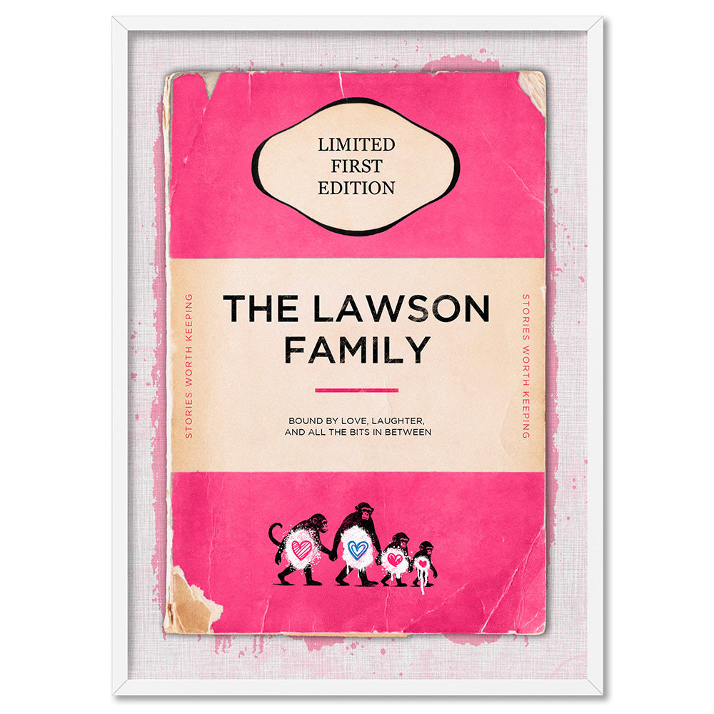 Custom Vintage Book Cover - Art Print, Poster, Stretched Canvas, or Framed Wall Art Print, shown in a white frame