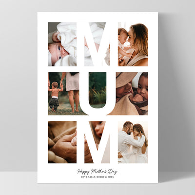 Custom Mothers Day Photo Collage - Art Print, Poster, Stretched Canvas, or Framed Wall Art Print, shown as a stretched canvas or poster without a frame