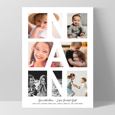 Custom Grandma Photo Collage - Art Print, Poster, Stretched Canvas, or Framed Wall Art Print, shown as a stretched canvas or poster without a frame