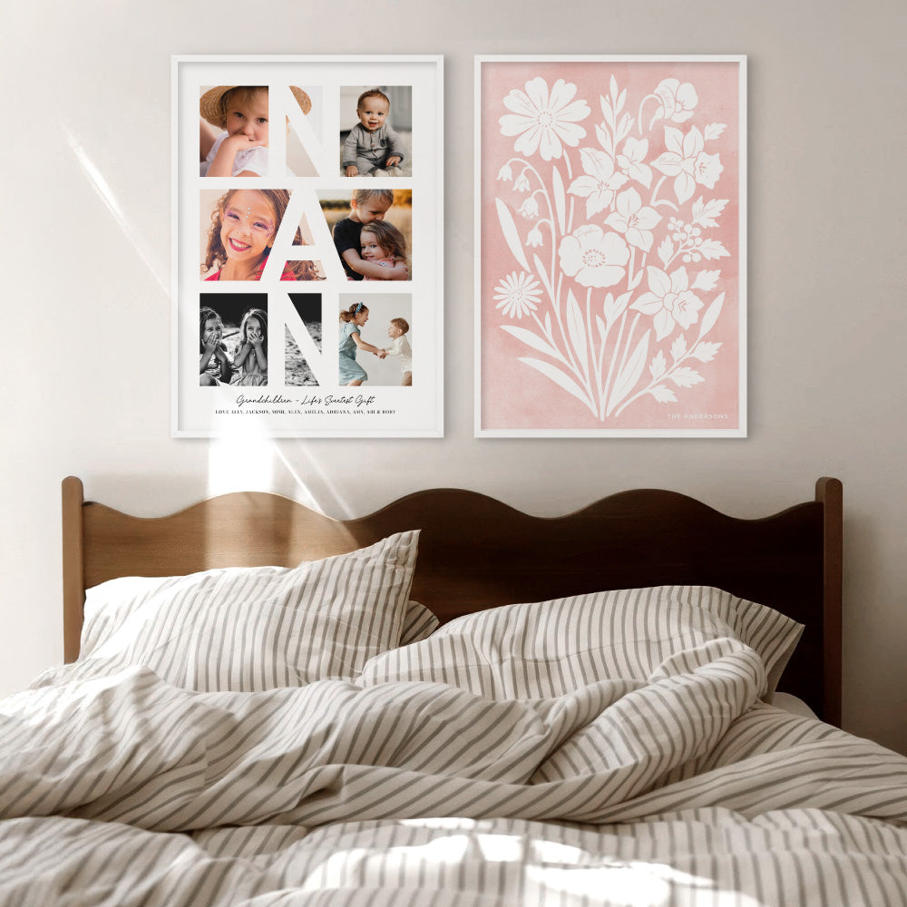 Custom Grandma Photo Collage - Art Print, Poster, Stretched Canvas or Framed Wall Art, Close up View of Print Resolution