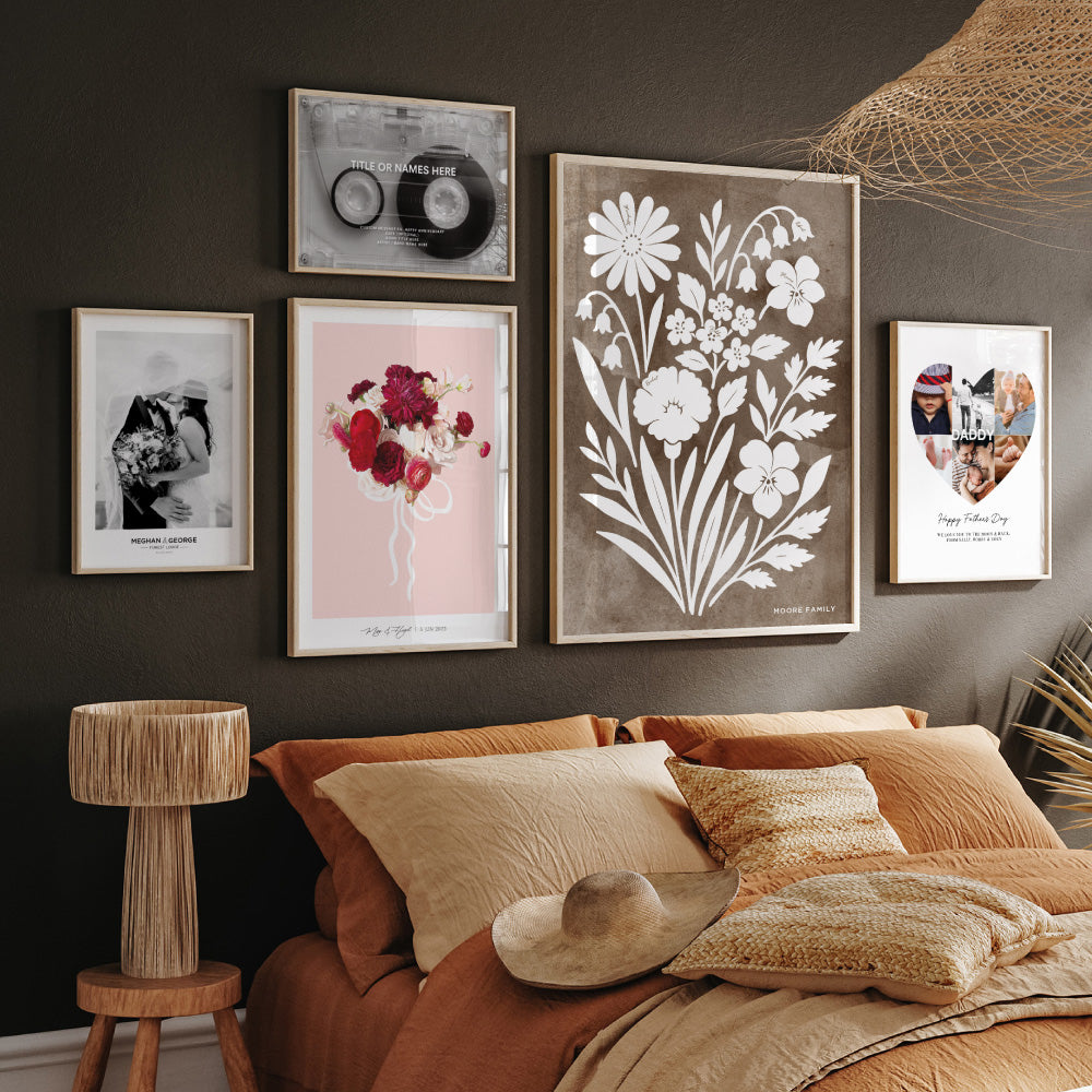 Custom Fathers Day Heart Photo Collage - Art Print, Poster, Stretched Canvas or Framed Wall Art, Close up View of Print Resolution