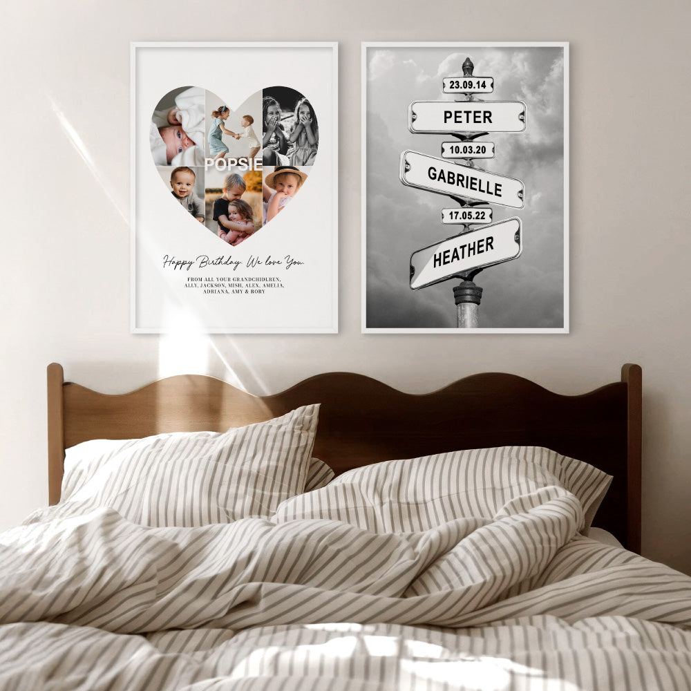 Custom Grandpa Heart Photo Collage - Art Print, Poster, Stretched Canvas or Framed Wall Art, Close up View of Print Resolution