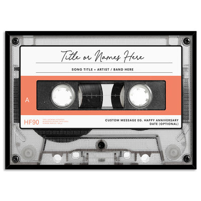 Custom Cassette Tape | Retro - Art Print, Poster, Stretched Canvas, or Framed Wall Art Print, shown in a black frame