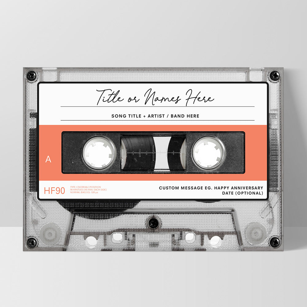 Custom Cassette Tape | Retro - Art Print, Poster, Stretched Canvas, or Framed Wall Art Print, shown as a stretched canvas or poster without a frame