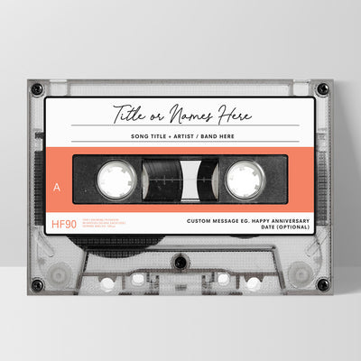 Custom Cassette Tape | Retro - Art Print, Poster, Stretched Canvas, or Framed Wall Art Print, shown as a stretched canvas or poster without a frame