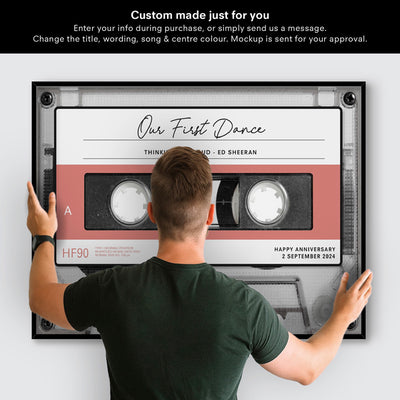 Custom Cassette Tape | Retro - Art Print, Poster, Stretched Canvas or Framed Wall Art Prints, shown framed in a room