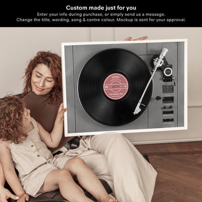 Custom Vinyl Record Player - Art Print, Poster, Stretched Canvas or Framed Wall Art Prints, shown framed in a room