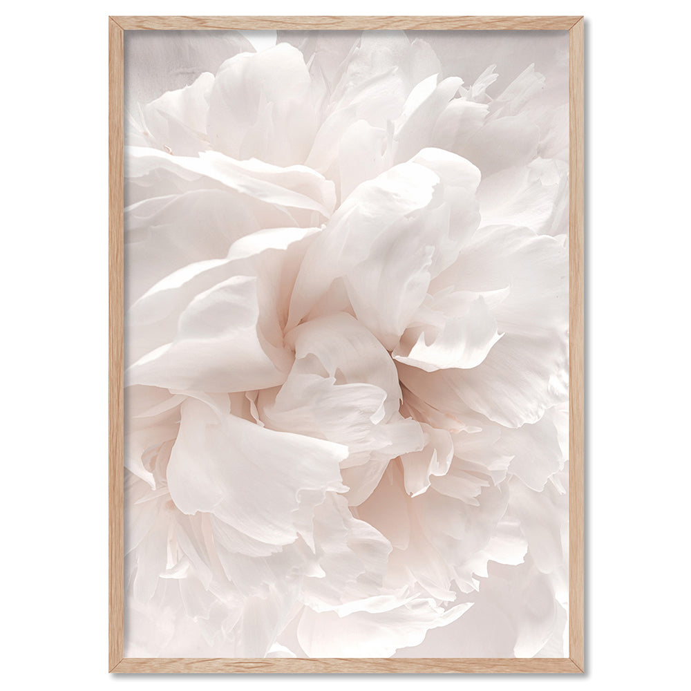 Peony Dance I - Art Print, Poster, Stretched Canvas, or Framed Wall Art Print, shown in a natural timber frame