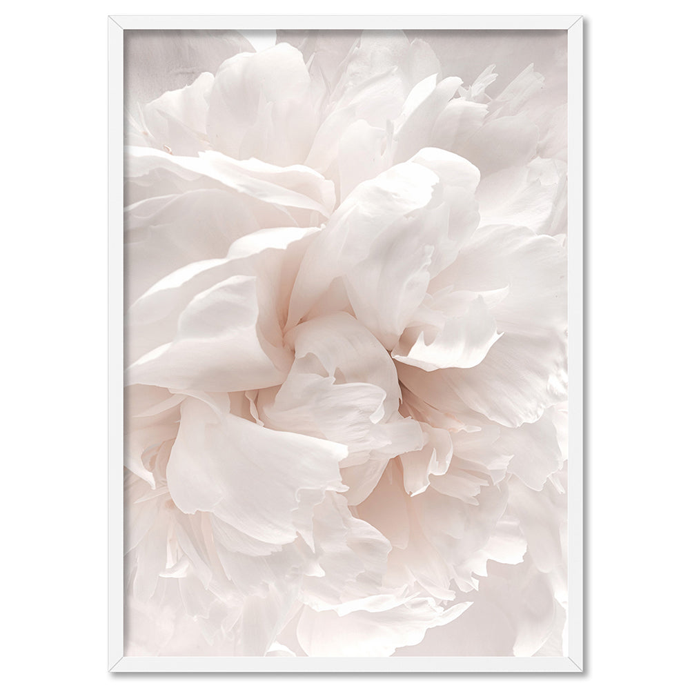 Peony Dance I - Art Print, Poster, Stretched Canvas, or Framed Wall Art Print, shown in a white frame