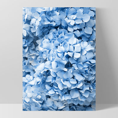 Blue Hydrangea Detail - Art Print, Poster, Stretched Canvas, or Framed Wall Art Print, shown as a stretched canvas or poster without a frame