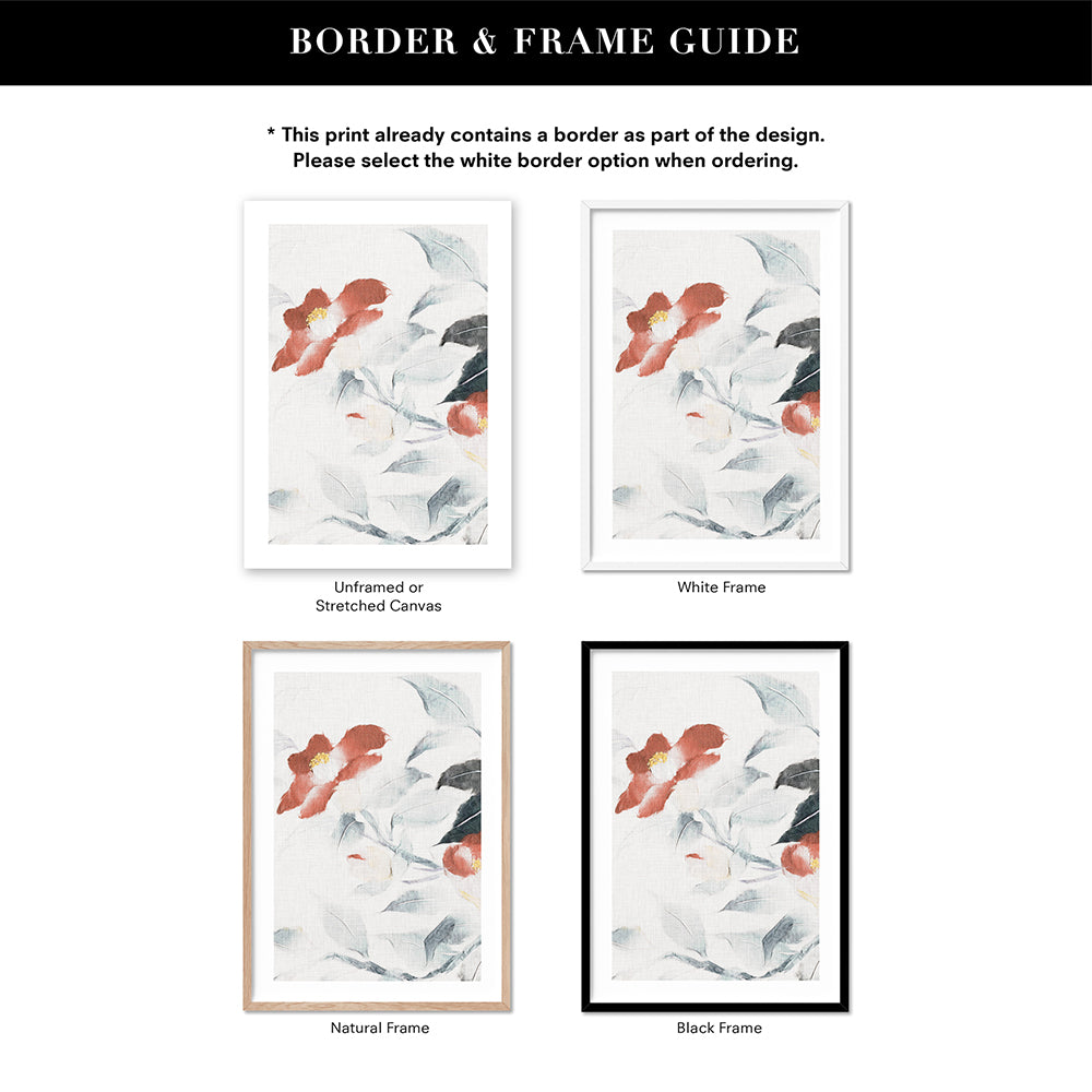 Oriental Paper Flowers Linen I - Art Print, Poster, Stretched Canvas or Framed Wall Art, Showing White , Black, Natural Frame Colours, No Frame (Unframed) or Stretched Canvas, and With or Without White Borders