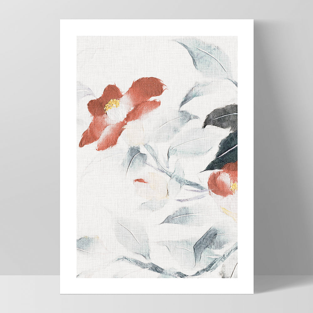 Oriental Paper Flowers Linen I - Art Print, Poster, Stretched Canvas, or Framed Wall Art Print, shown as a stretched canvas or poster without a frame