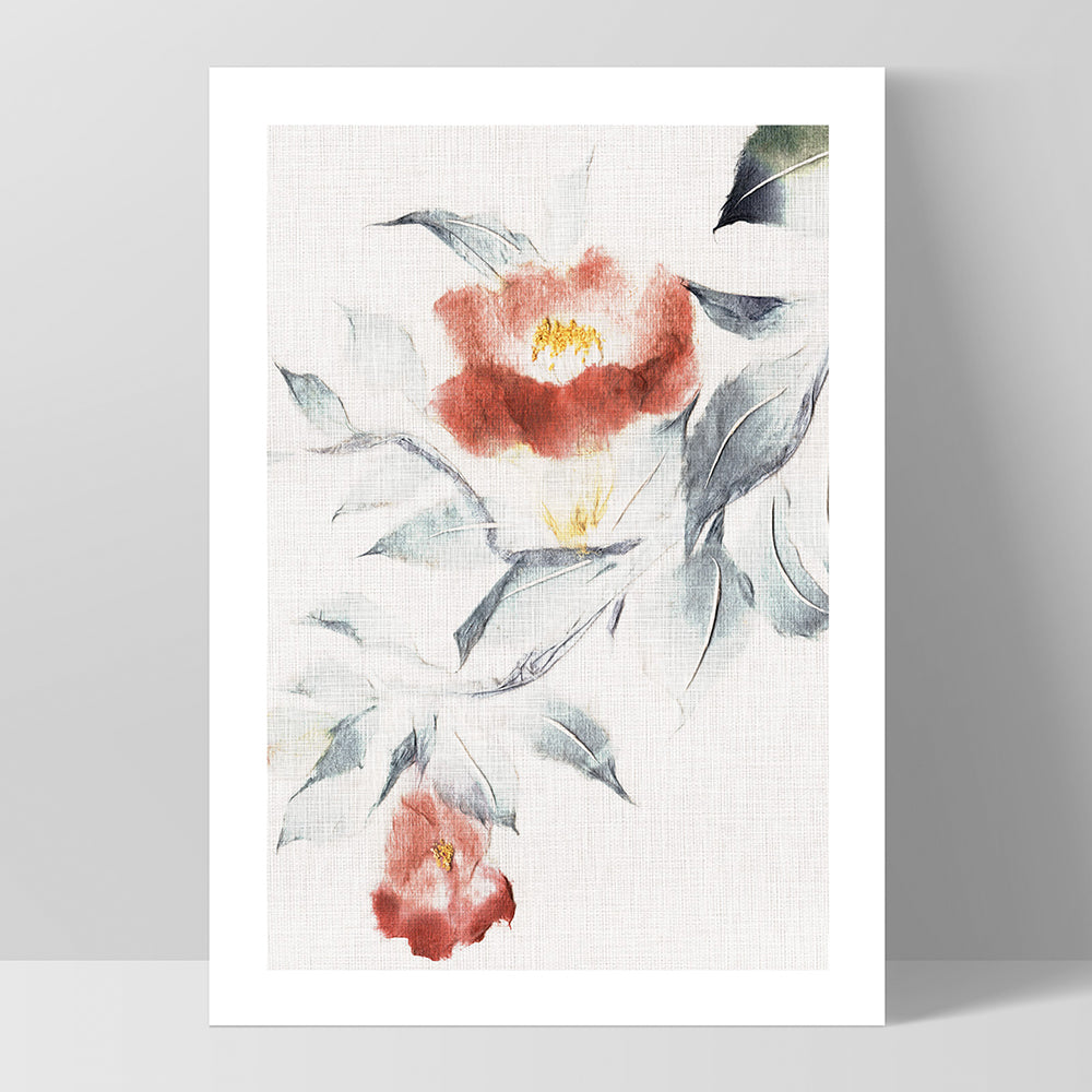 Oriental Paper Flowers Linen II - Art Print, Poster, Stretched Canvas, or Framed Wall Art Print, shown as a stretched canvas or poster without a frame
