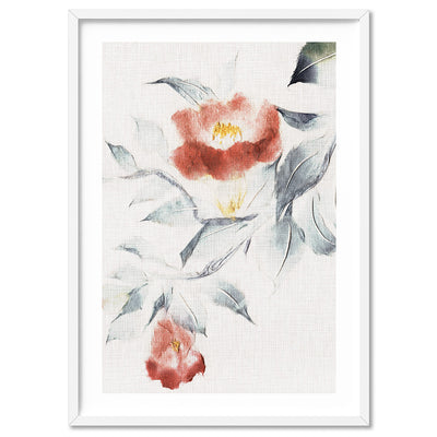 Oriental Paper Flowers Linen II - Art Print, Poster, Stretched Canvas, or Framed Wall Art Print, shown in a white frame