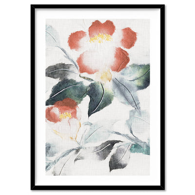 Oriental Paper Flowers Linen III - Art Print, Poster, Stretched Canvas, or Framed Wall Art Print, shown in a black frame