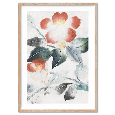 Oriental Paper Flowers Linen III - Art Print, Poster, Stretched Canvas, or Framed Wall Art Print, shown in a natural timber frame
