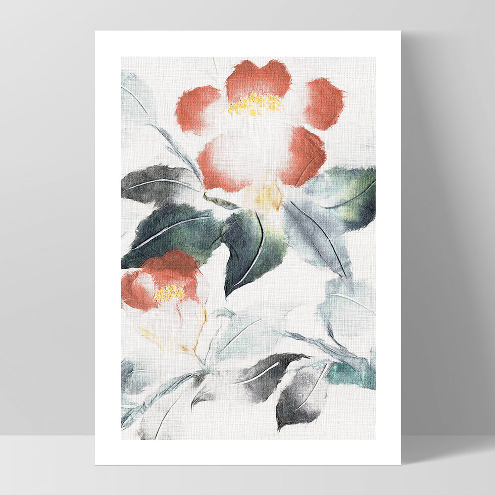 Oriental Paper Flowers Linen III - Art Print, Poster, Stretched Canvas, or Framed Wall Art Print, shown as a stretched canvas or poster without a frame