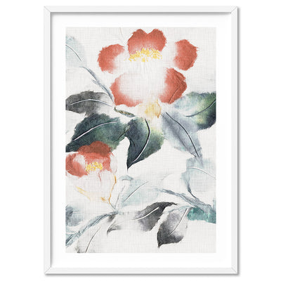 Oriental Paper Flowers Linen III - Art Print, Poster, Stretched Canvas, or Framed Wall Art Print, shown in a white frame