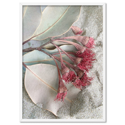 Dried Gum Flowers on the Beach - Art Print, Poster, Stretched Canvas, or Framed Wall Art Print, shown in a white frame