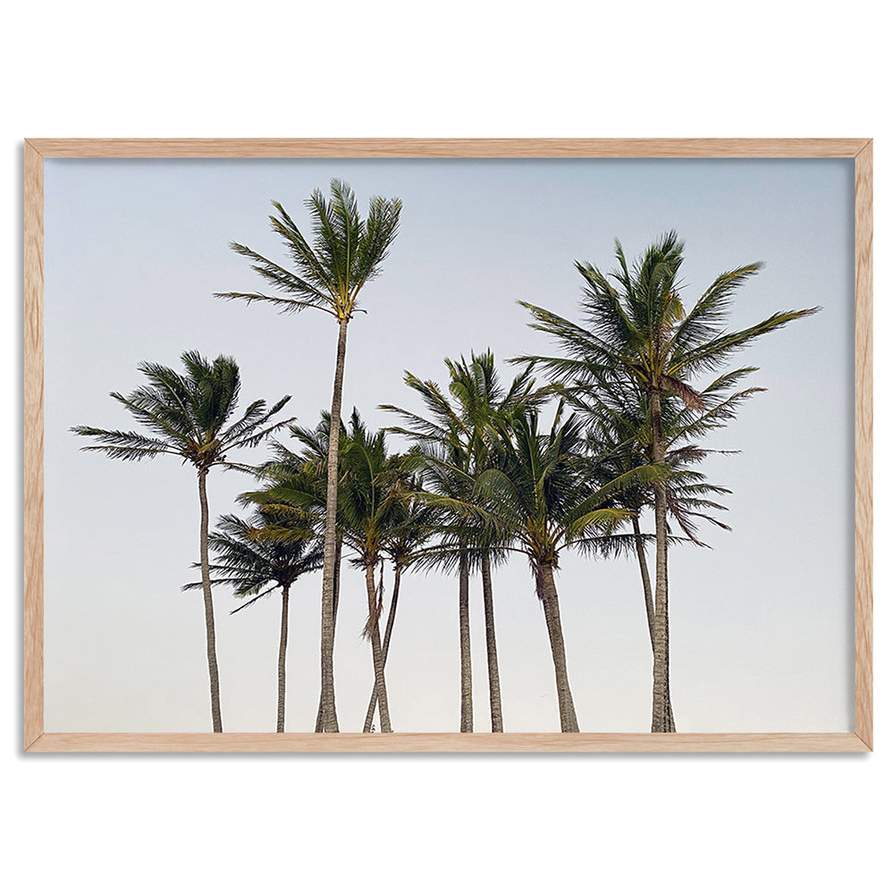 Palms at Dusk - Art Print, Poster, Stretched Canvas, or Framed Wall Art Print, shown in a natural timber frame