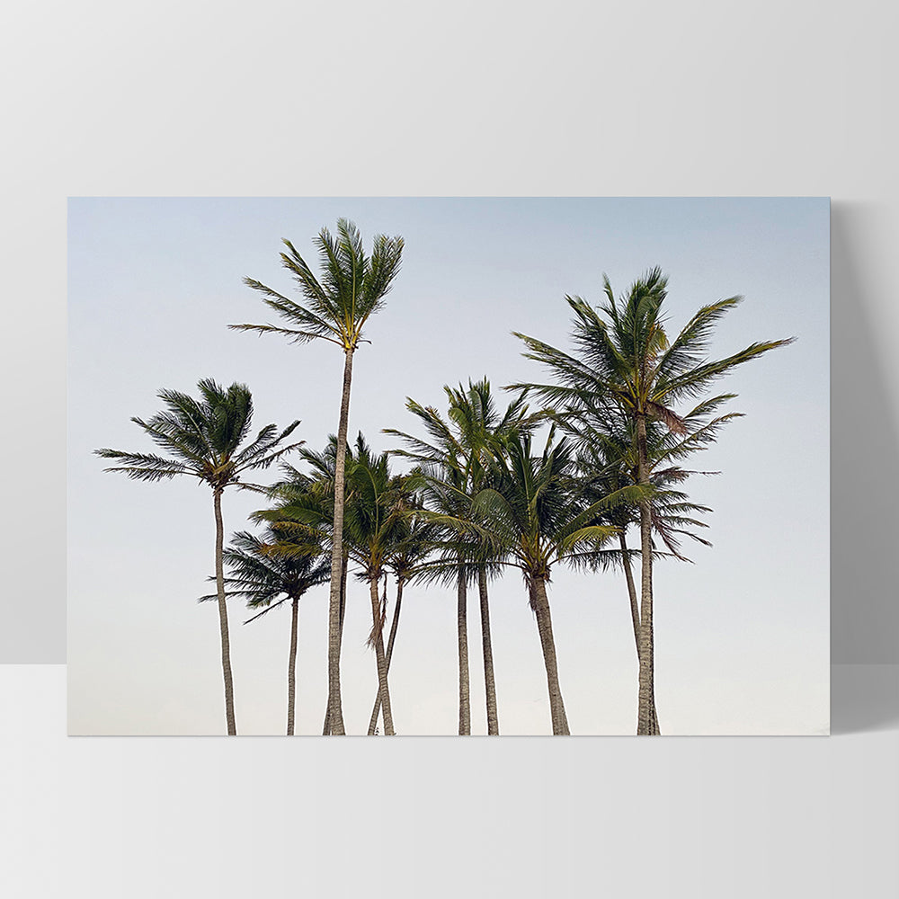 Palms at Dusk - Art Print, Poster, Stretched Canvas, or Framed Wall Art Print, shown as a stretched canvas or poster without a frame