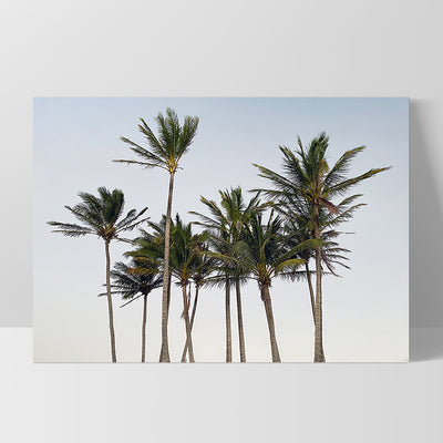 Palms at Dusk - Art Print, Poster, Stretched Canvas, or Framed Wall Art Print, shown as a stretched canvas or poster without a frame