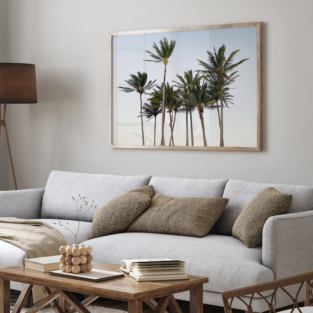 Palms at Dusk - Art Print, Poster, Stretched Canvas or Framed Wall Art Prints, shown framed in a room