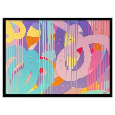 Strawberry Fizzer - Art Print by Poppy Key, Poster, Stretched Canvas, or Framed Wall Art Print, shown in a black frame