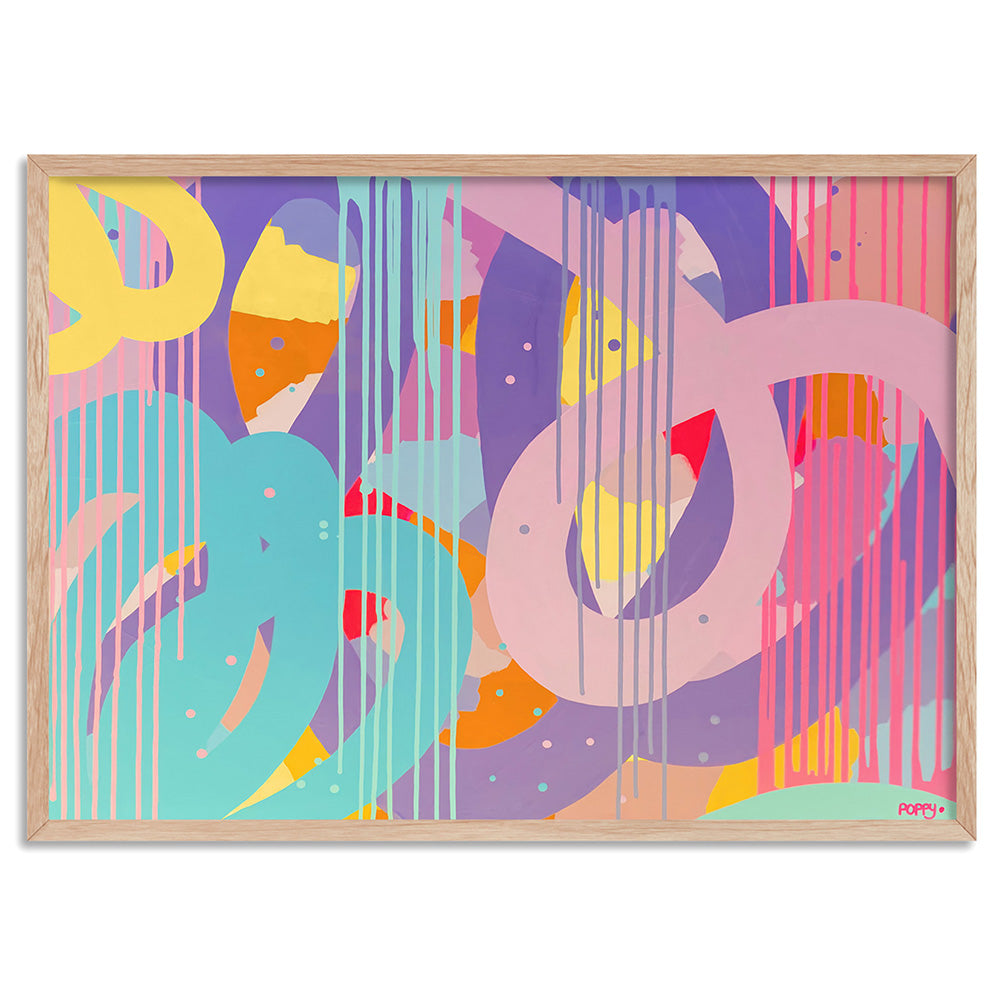 Strawberry Fizzer - Art Print by Poppy Key, Poster, Stretched Canvas, or Framed Wall Art Print, shown in a natural timber frame