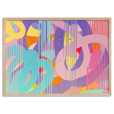 Strawberry Fizzer - Art Print by Poppy Key, Poster, Stretched Canvas, or Framed Wall Art Print, shown in a natural timber frame